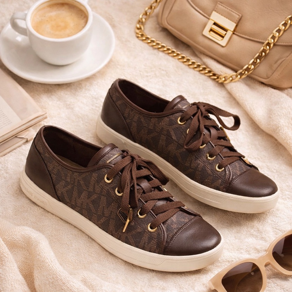 Michael Kors Signature Brown Flat City Sneakers Size 6.5M